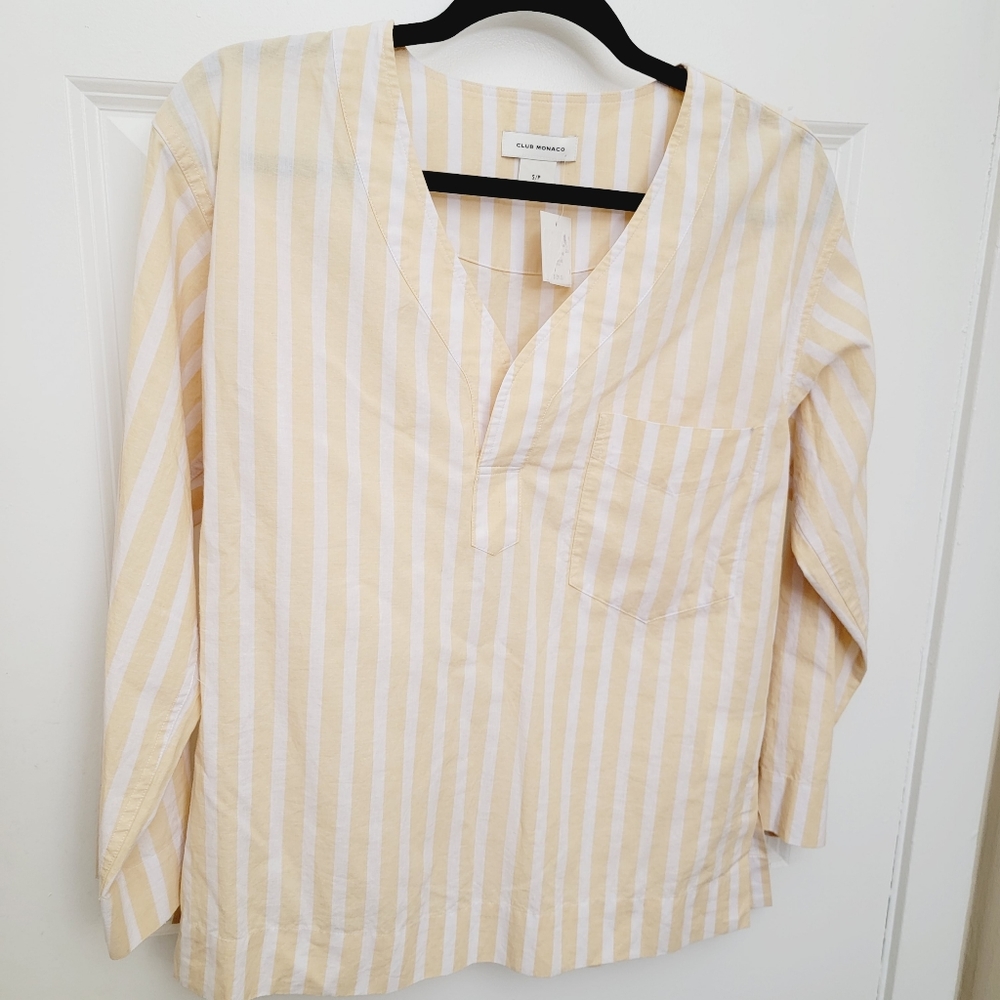 Club Monaco Easy Popover Striped Shirt in Honey Multi - Picture 3 of 7